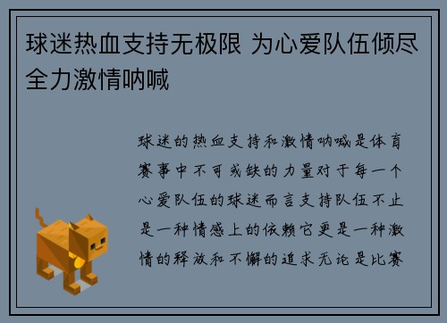 球迷热血支持无极限 为心爱队伍倾尽全力激情呐喊