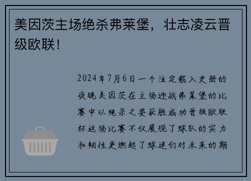 美因茨主场绝杀弗莱堡，壮志凌云晋级欧联！
