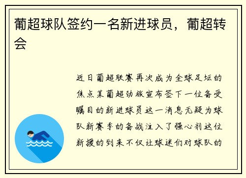 葡超球队签约一名新进球员，葡超转会