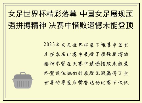 女足世界杯精彩落幕 中国女足展现顽强拼搏精神 决赛中惜败遗憾未能登顶