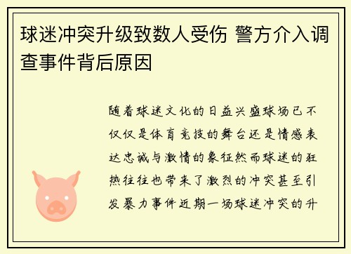 球迷冲突升级致数人受伤 警方介入调查事件背后原因